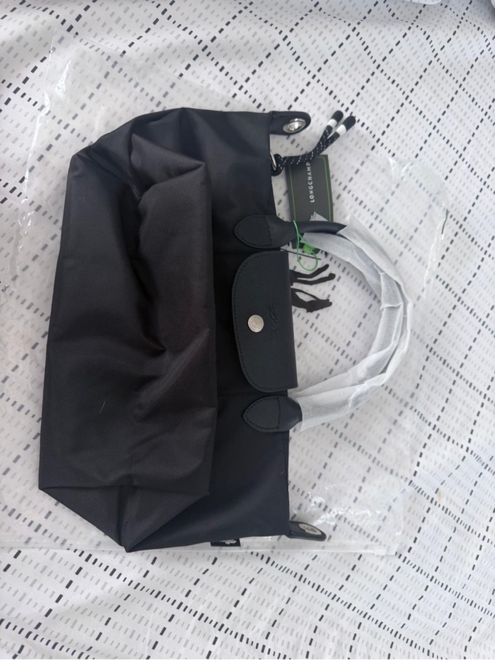 Longchamp Black Nylon and Leather Tote